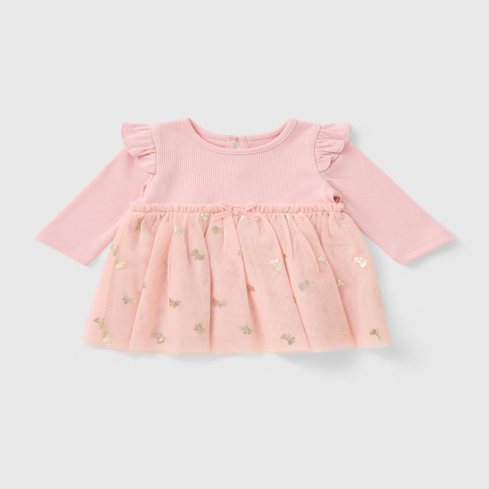 Baby Pink Bow Mesh Dress (Newborn-23mths)
