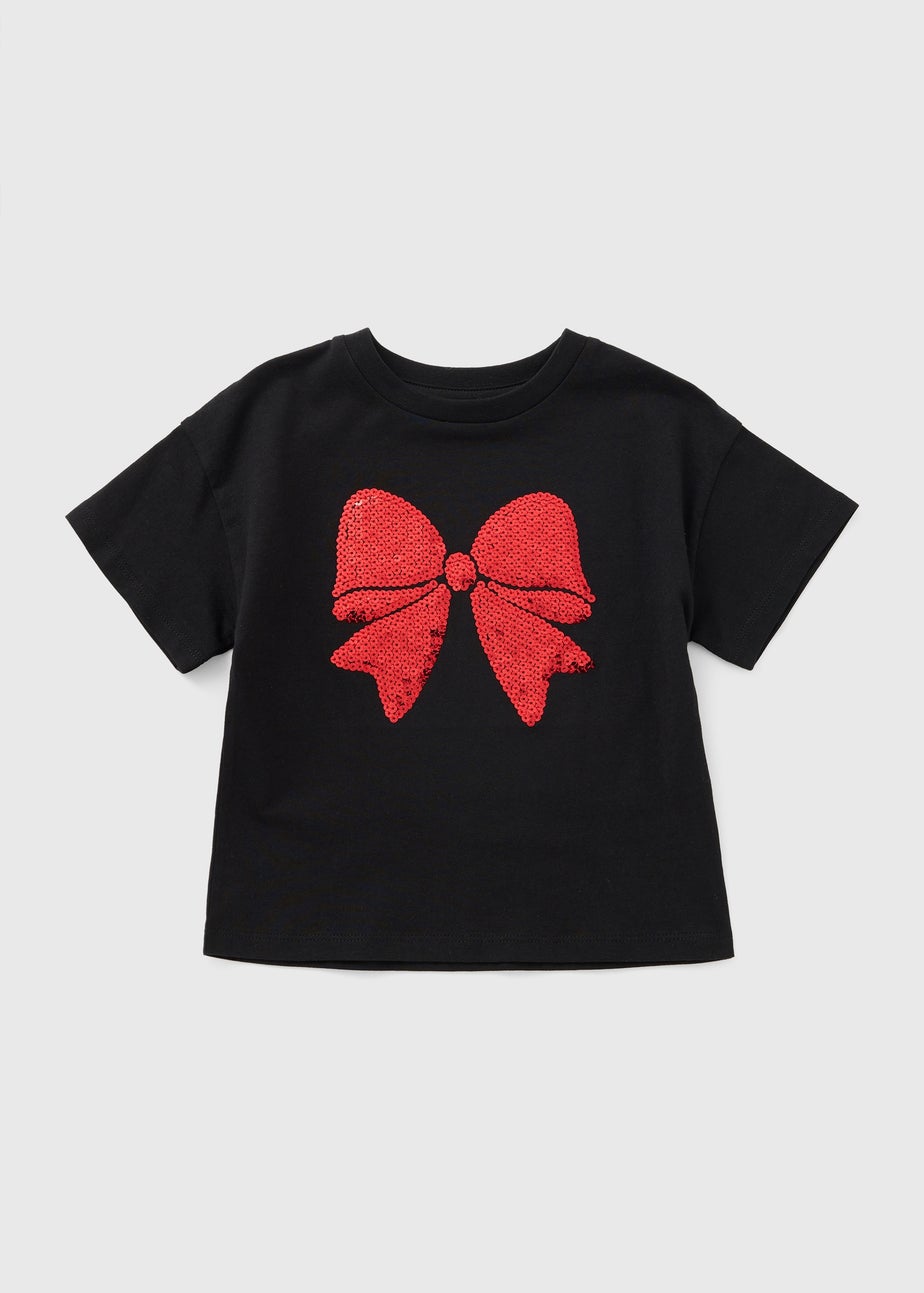 Girls Black Bow Mini Me T-Shirt (1-7yrs)