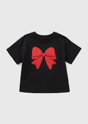 Girls Black Bow Mini Me T-Shirt (1-7yrs)
