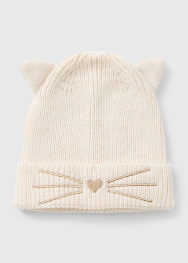 Girls Cream Cat Beanie (3-10yrs)