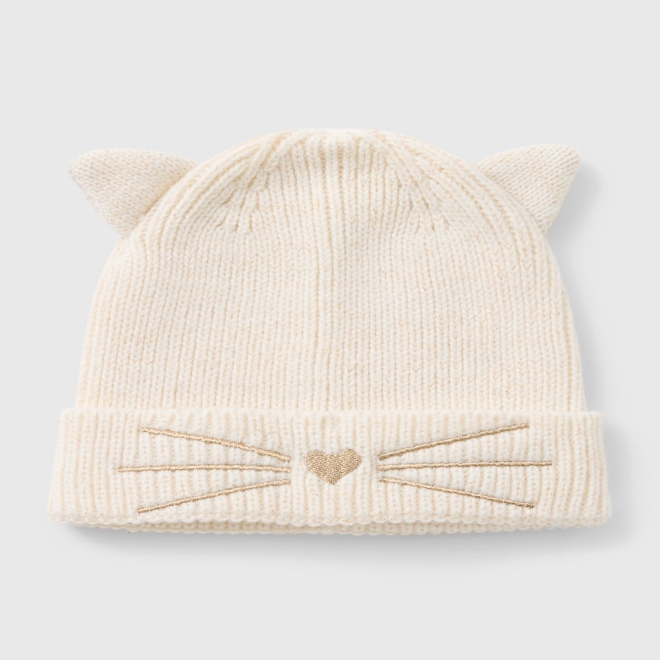Girls Cream Cat Beanie (3-10yrs)