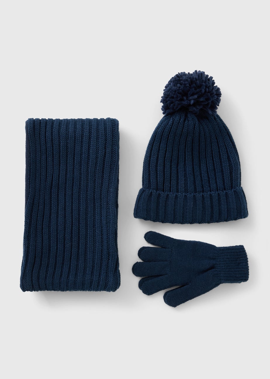 3 Piece Boys Navy Hat Set (3-10yrs)