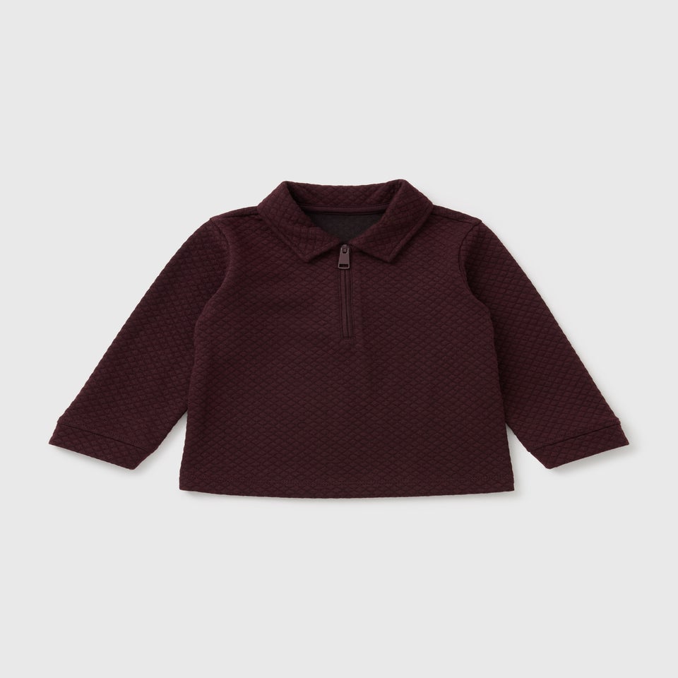 Boys Burgundy Textured Polo Top (1-7yrs)