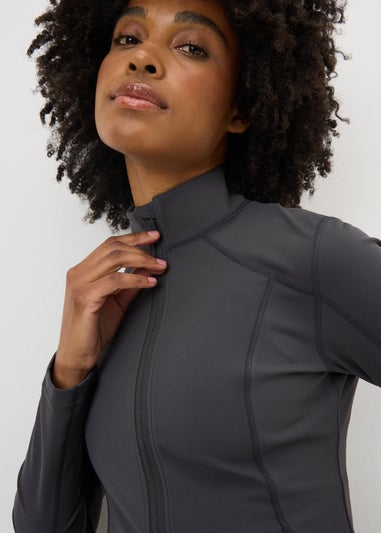 Grey Preached Seam Detail Zip Jacket