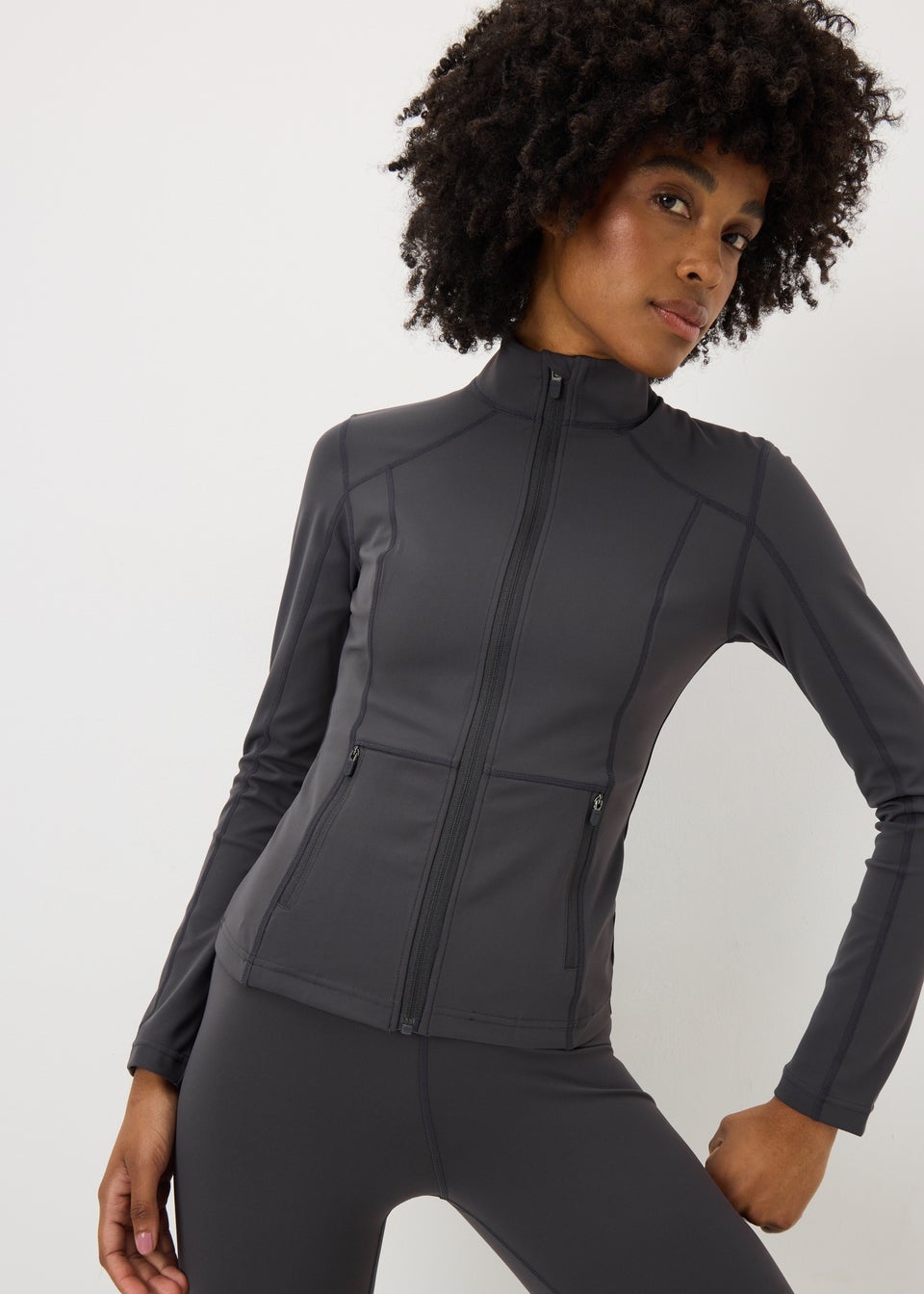 Grey Preached Seam Detail Zip Jacket