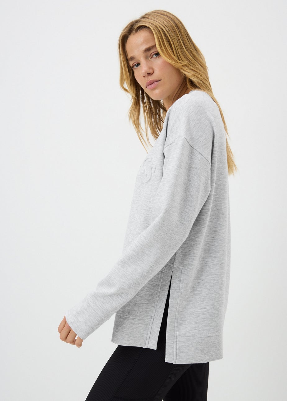Grey Marl Slogan Embossed Sweatshirt
