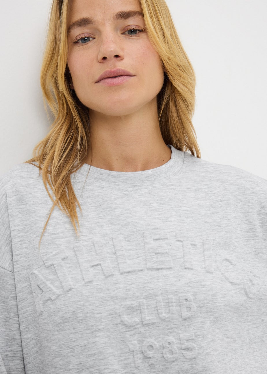 Grey Marl Slogan Embossed Sweatshirt