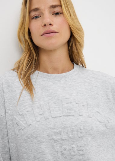 Grey Marl Slogan Embossed Sweatshirt