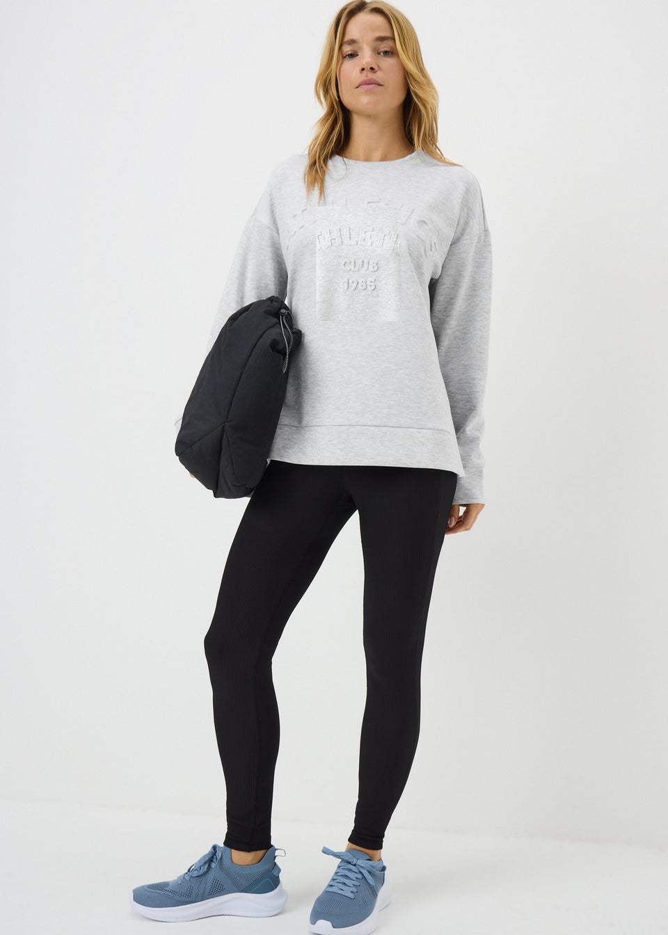 Grey Marl Slogan Embossed Sweatshirt