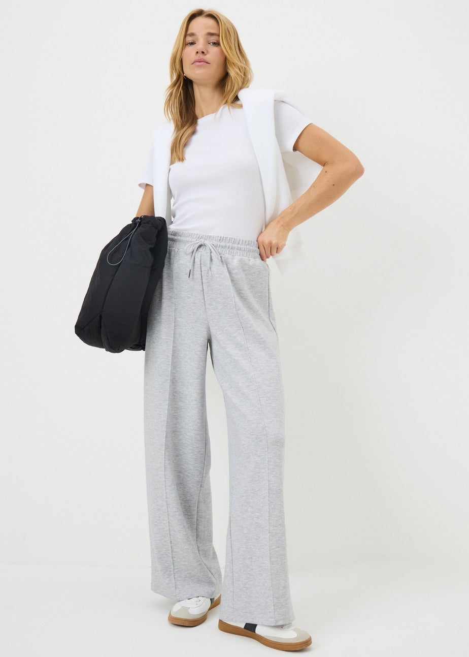 Grey Marl Sandwash Wide Leg Jogging Bottoms