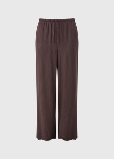 Brown Textured Woven Wide Leg Trousers