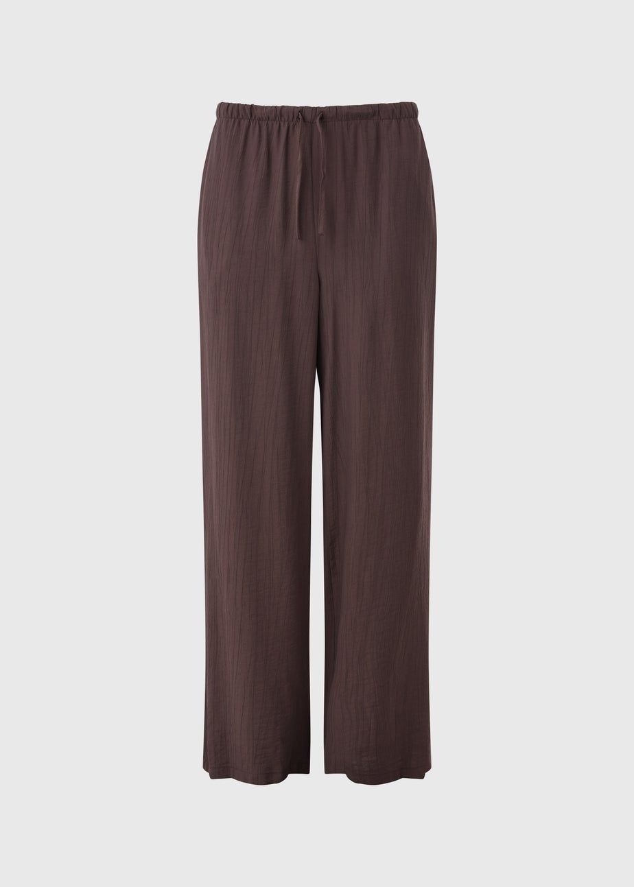 Brown Textured Woven Wide Leg Trousers