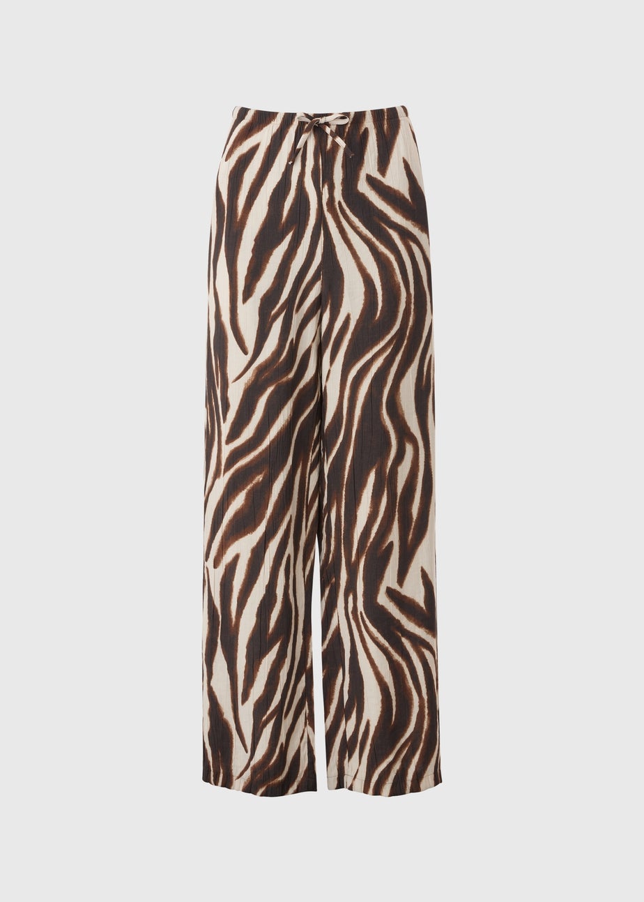 Taupe Animal Print Textured Wide Leg Trousers