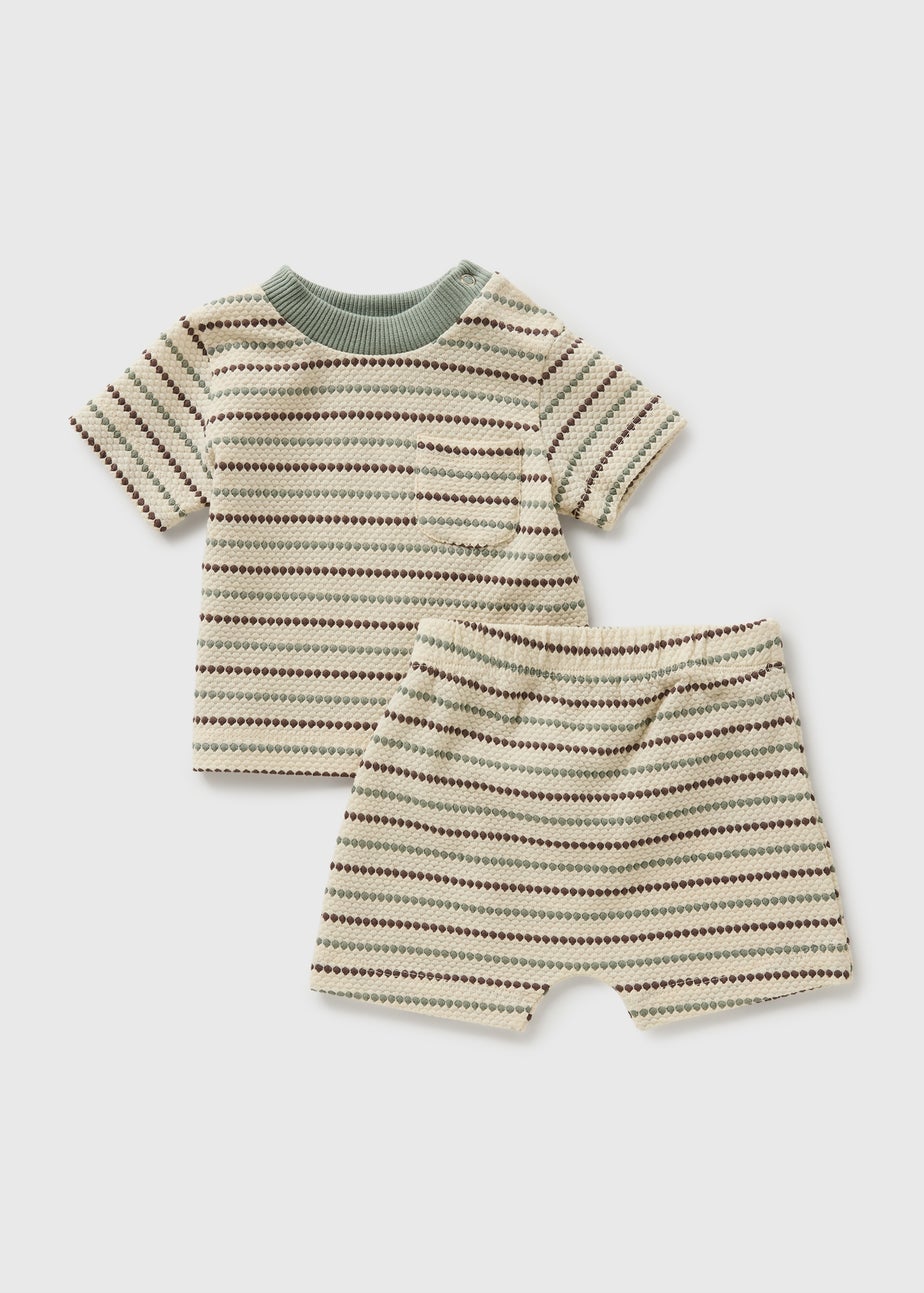 Baby Cream Stripe Textured Top & Short Set (Newborn-23mths)