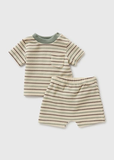 Baby Cream Stripe Textured Top & Short Set (Newborn-23mths)