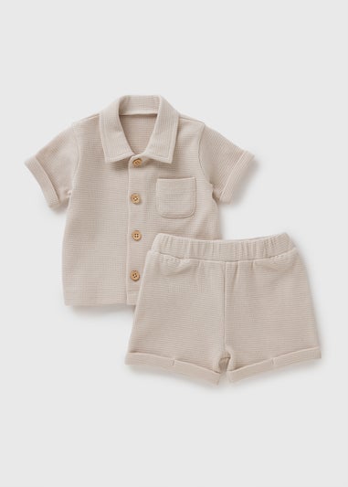Baby Cream Waffle Shirt & Short Set (Newborn-23mths)