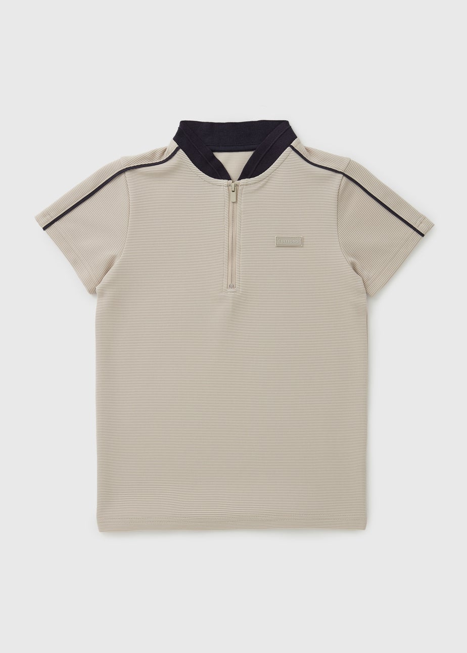 Boys Cream Ribbed Smart Polo Top (7-15yrs)