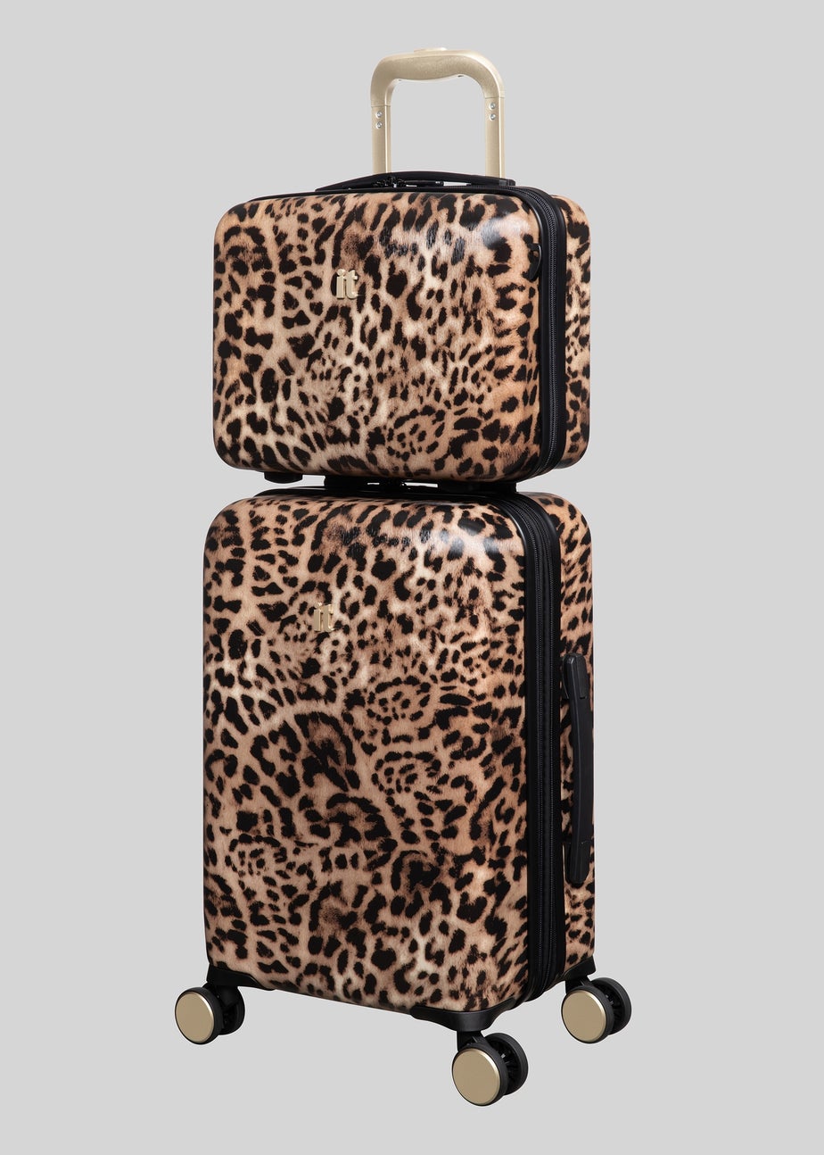 IT Luggage Brown Leopard Printed Hardshell Suitcase