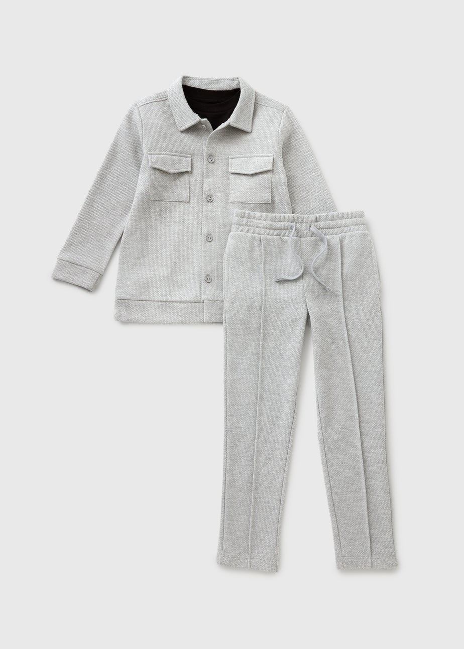 3 Piece Boys Grey Smart Shacket & Trouser Set (7-15yrs)