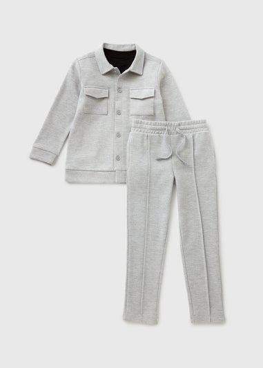 3 Piece Boys Grey Smart Shacket & Trouser Set (7-15yrs)