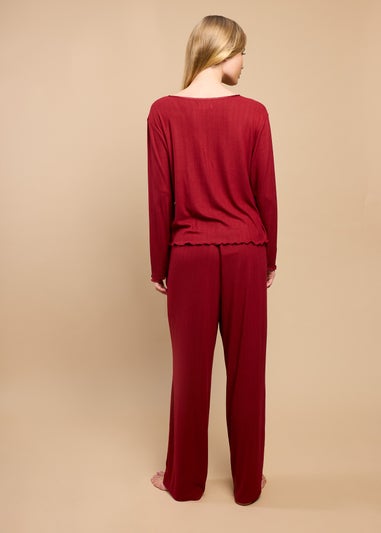 Little Mistress Burgundy Pointelle Wrap Top and Trouser Lounge Set by Vicky Pattison