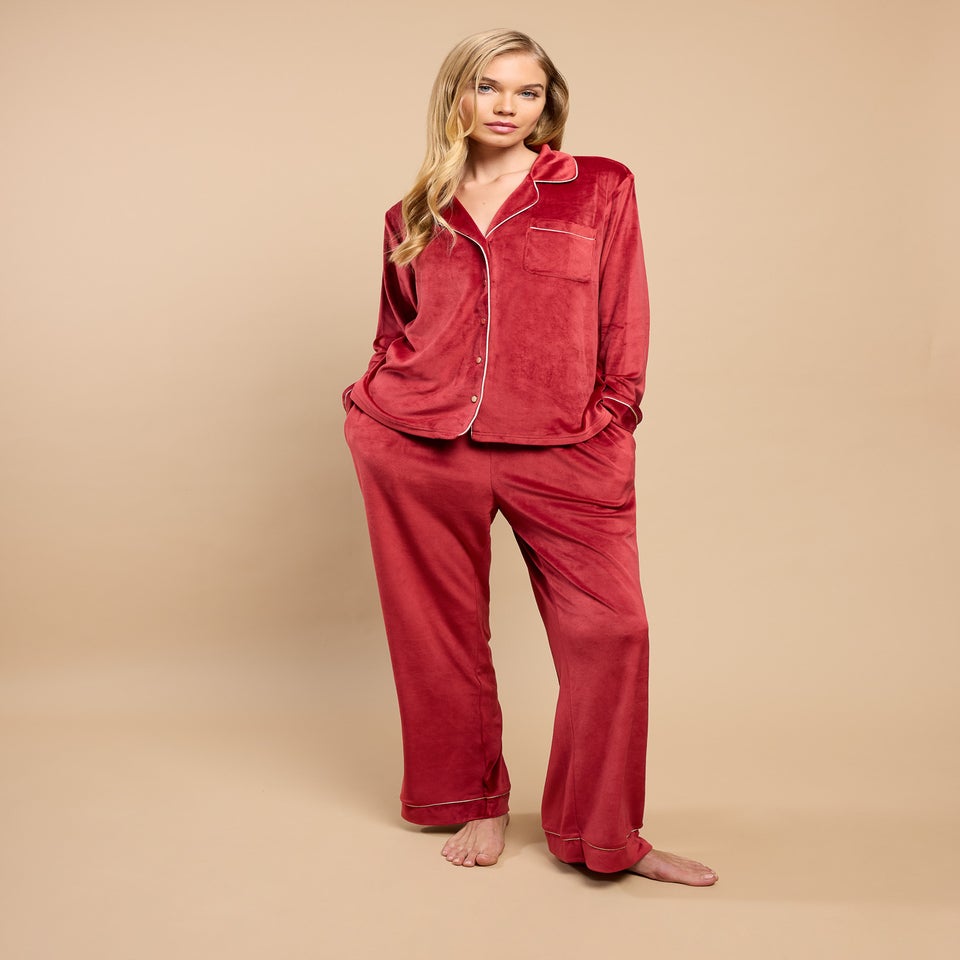 Little Mistress Burgundy Fleece Trouser Pyjama Set by Vicky Pattison