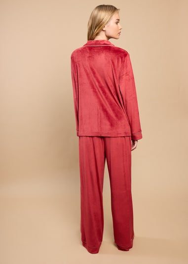 Little Mistress Burgundy Fleece Trouser Pyjama Set by Vicky Pattison