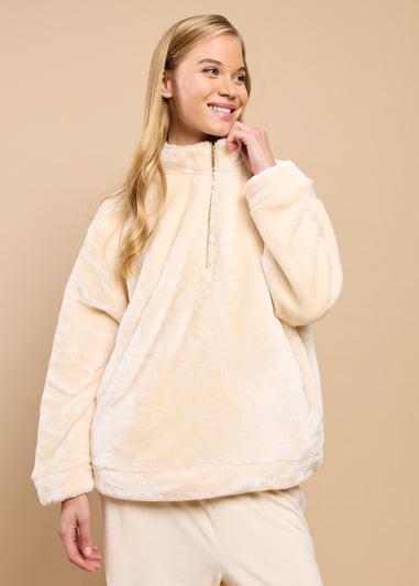 Little Mistress Cream Fleece Half Zip Jumper by Vicky Pattison