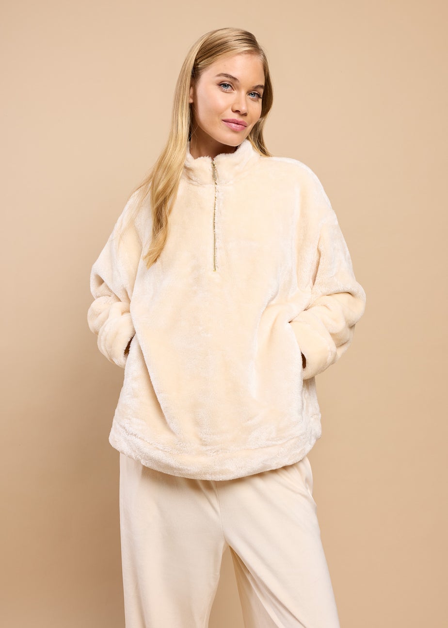 Little Mistress Cream Fleece Half Zip Jumper by Vicky Pattison