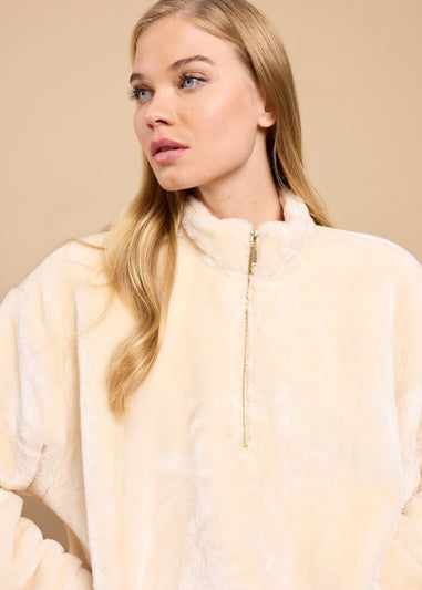 Little Mistress Cream Fleece Half Zip Jumper by Vicky Pattison