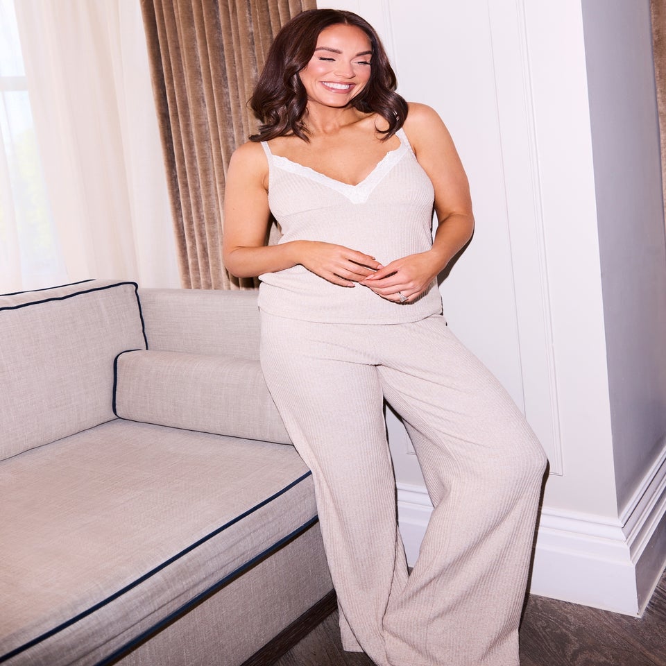 Little Mistress Oatmeal Pointelle Cami And Trouser Lounge Set by Vicky Pattison