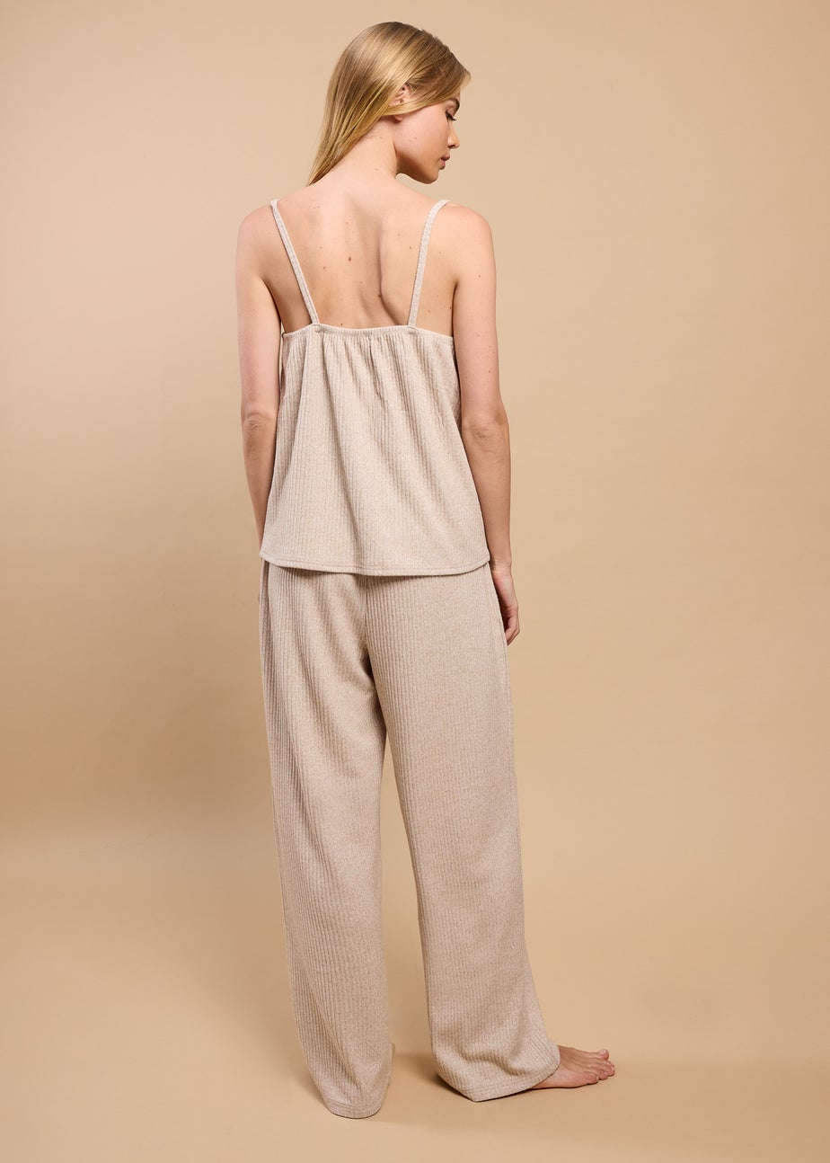 Little Mistress Oatmeal Pointelle Cami And Trouser Lounge Set by Vicky Pattison