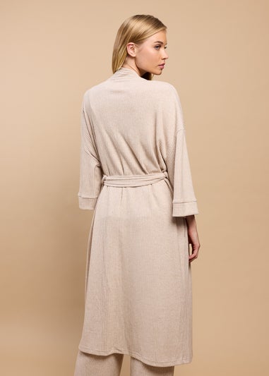 Little Mistress Oatmeal Ribbed Dressing Gown by Vicky Pattison