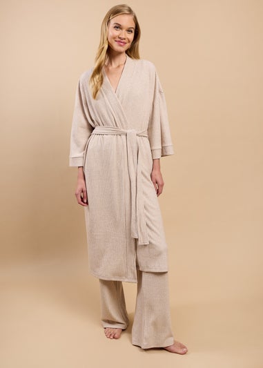 Little Mistress Oatmeal Ribbed Dressing Gown by Vicky Pattison