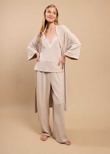 Little Mistress Oatmeal Ribbed Dressing Gown by Vicky Pattison