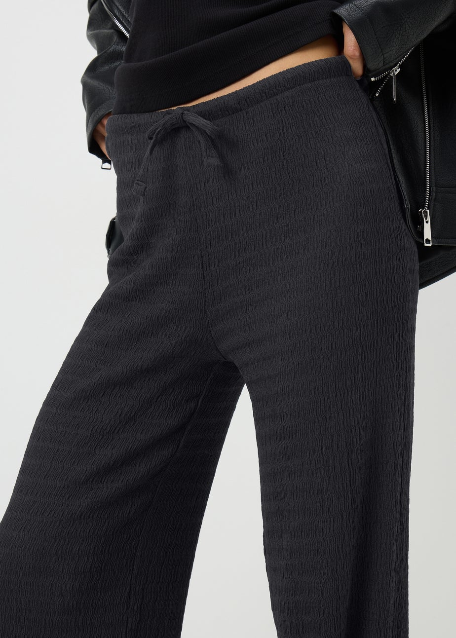 Black Textured Wide Leg Trousers