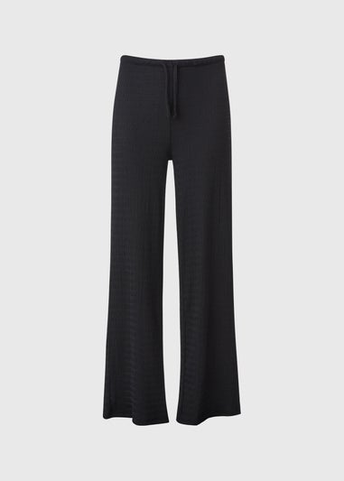 Black Textured Wide Leg Trousers