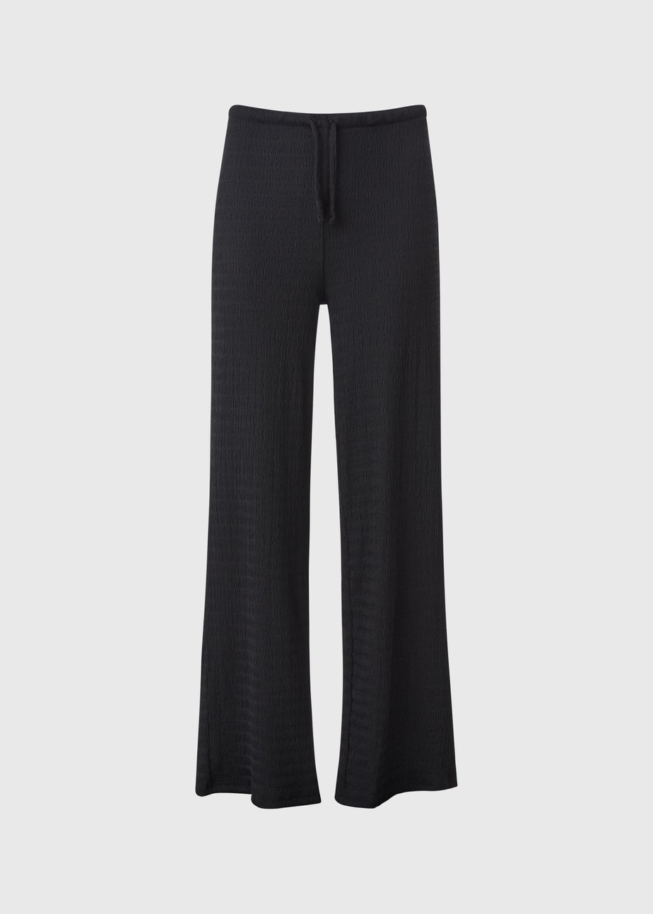 Black Textured Wide Leg Trousers