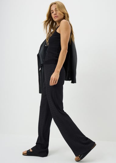 Black Textured Wide Leg Trousers
