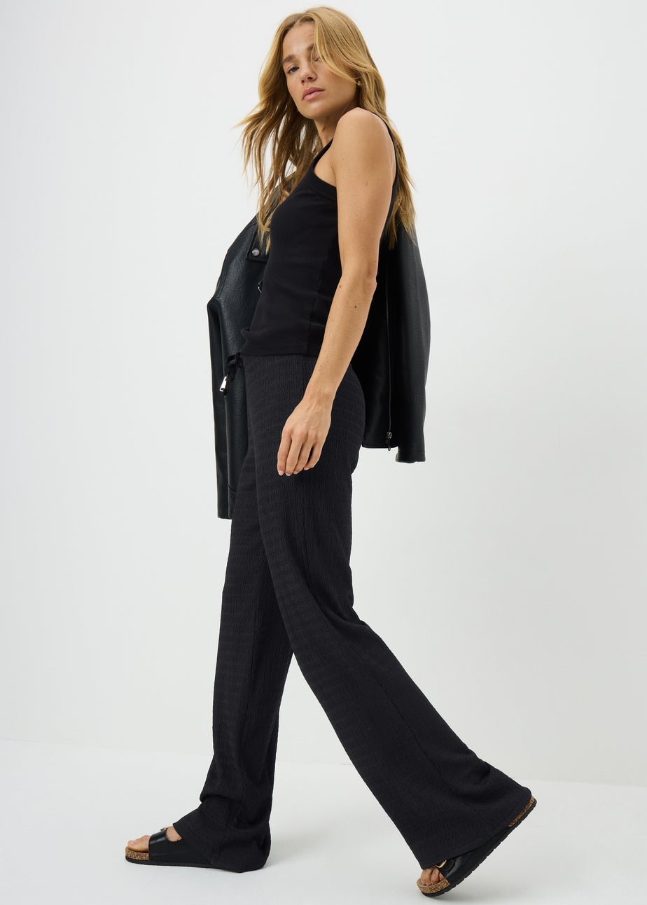 Black Textured Wide Leg Trousers