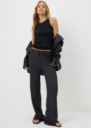 Black Textured Wide Leg Trousers