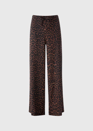 Brown Textured Wide Leg Trousers