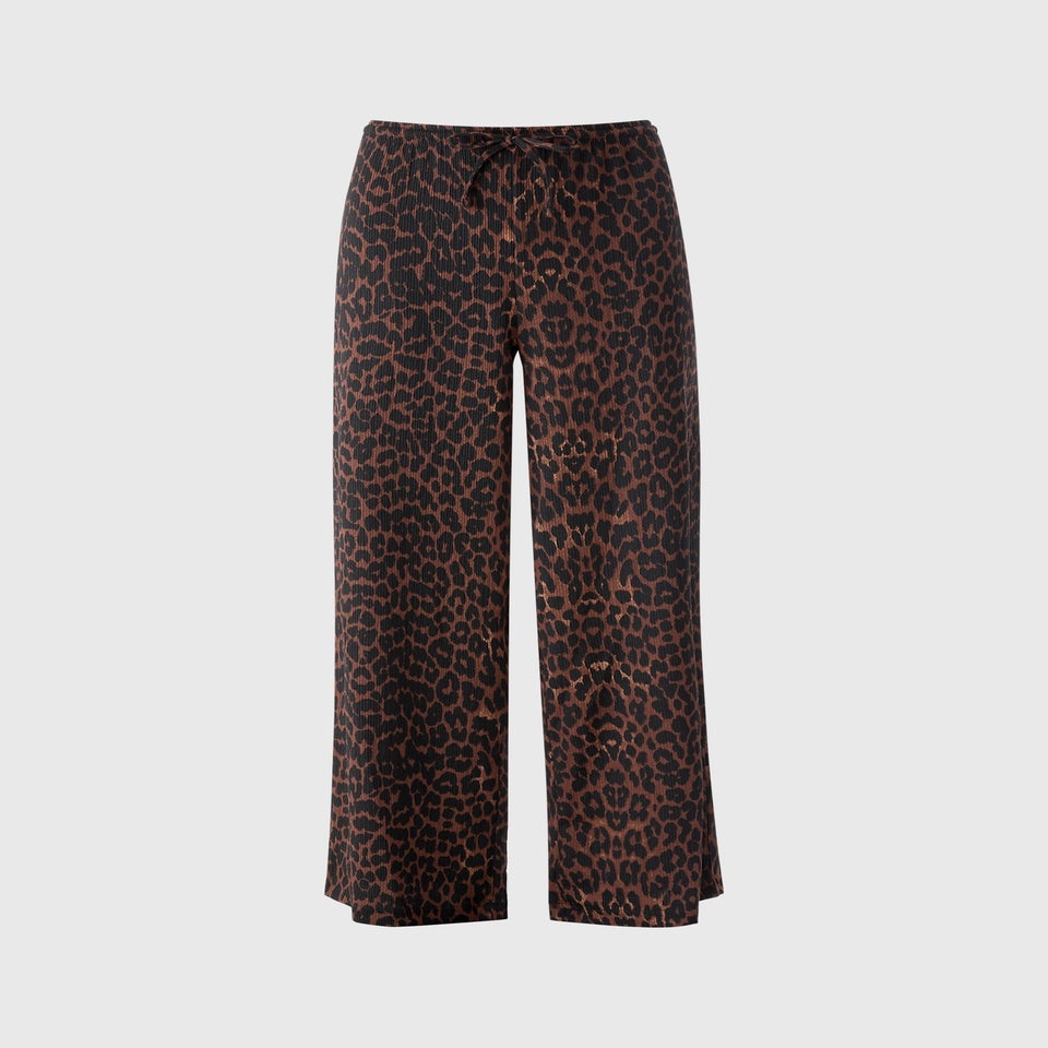 Brown Textured Wide Leg Trousers