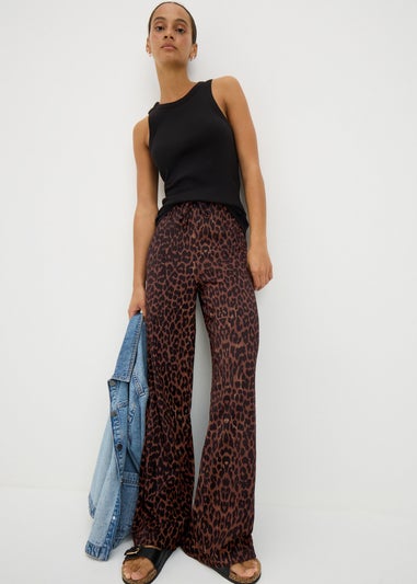 Brown Textured Wide Leg Trousers