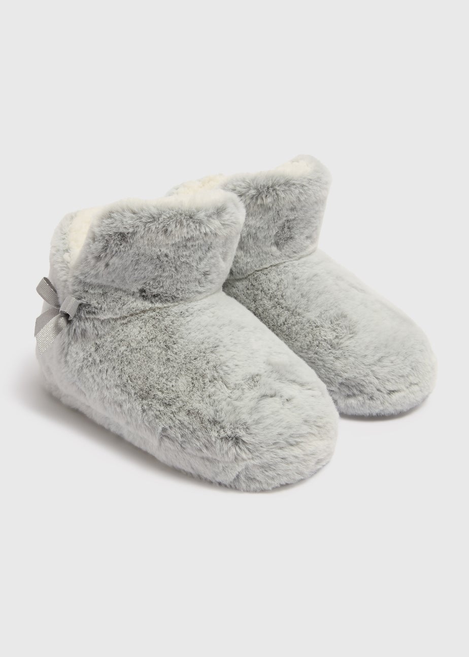 Girls Grey Faux Fur Slipper Boots (Younger 10-Older 13)