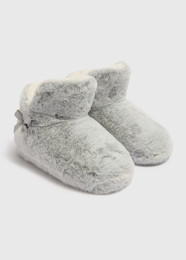 Girls Grey Faux Fur Slipper Boots (Younger 10-Older 13)