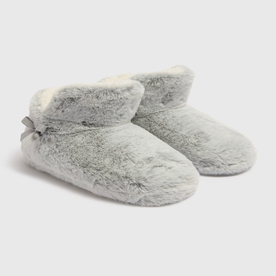 Girls Grey Faux Fur Slipper Boots (Younger 10-Older 13)