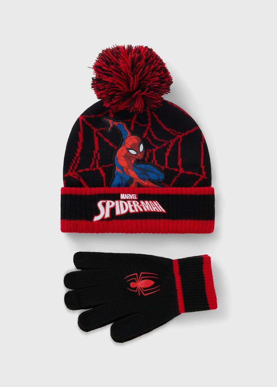 Spiderman 2 Piece Boys Black Hat Set (3-10yrs)