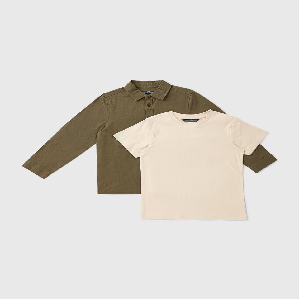 Boys Khaki Utility Overshirt & T-Shirt (7-15yrs)