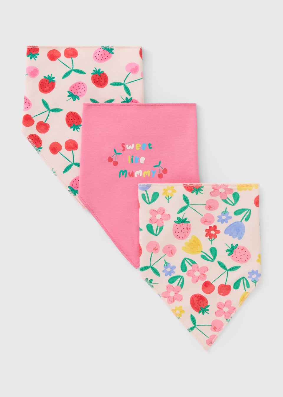 3 Pack Baby Pink Fruit Bandana Bibs